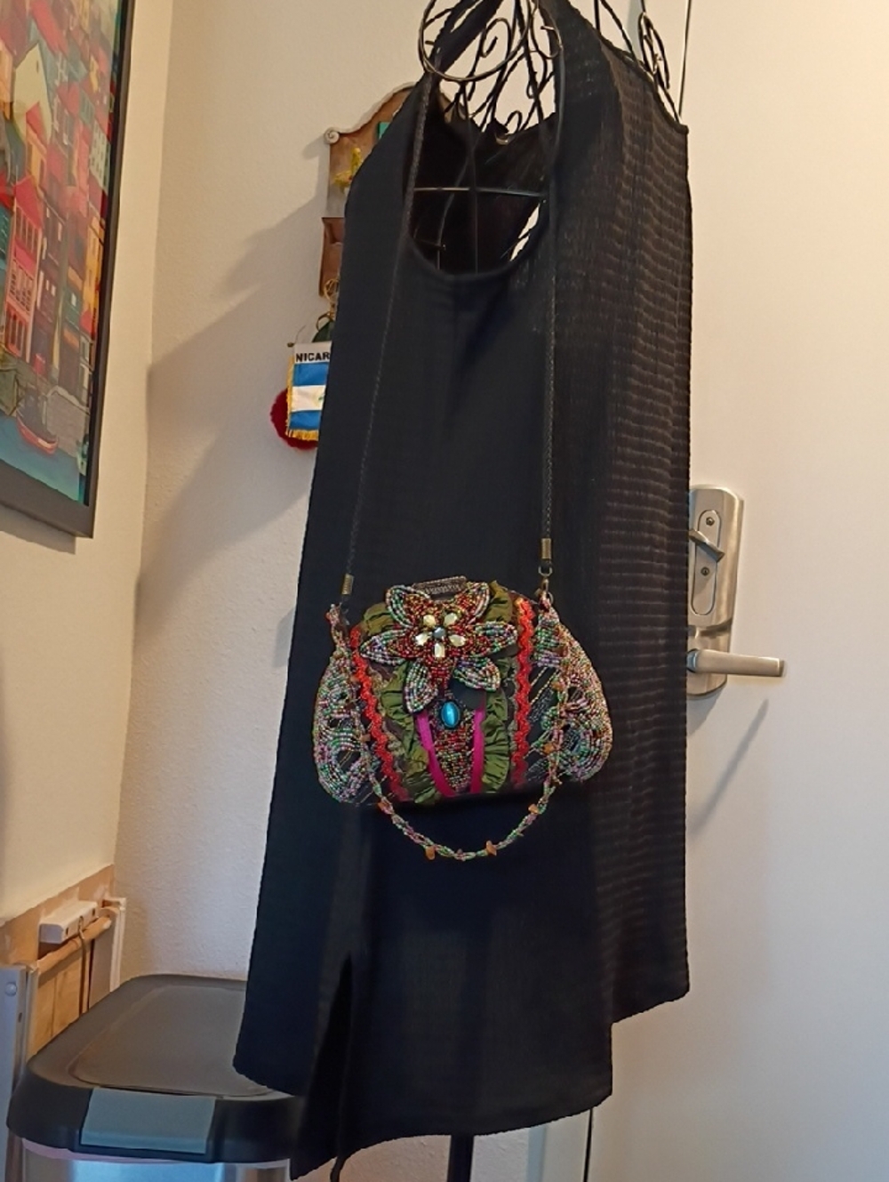 Sale!  Beautiful Beaded Floral Accent Crossbody Bag in Multicolor